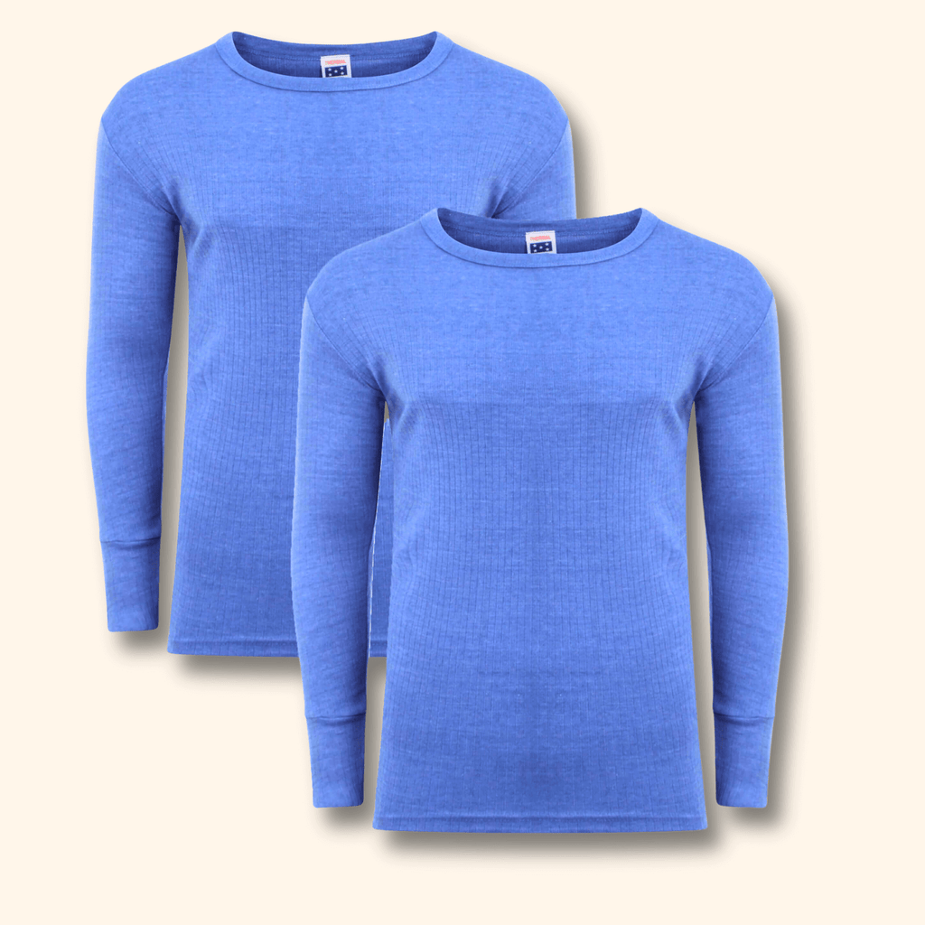 Men's brushed thermal long sleeve tops in BLUE, pack of 2, front view
