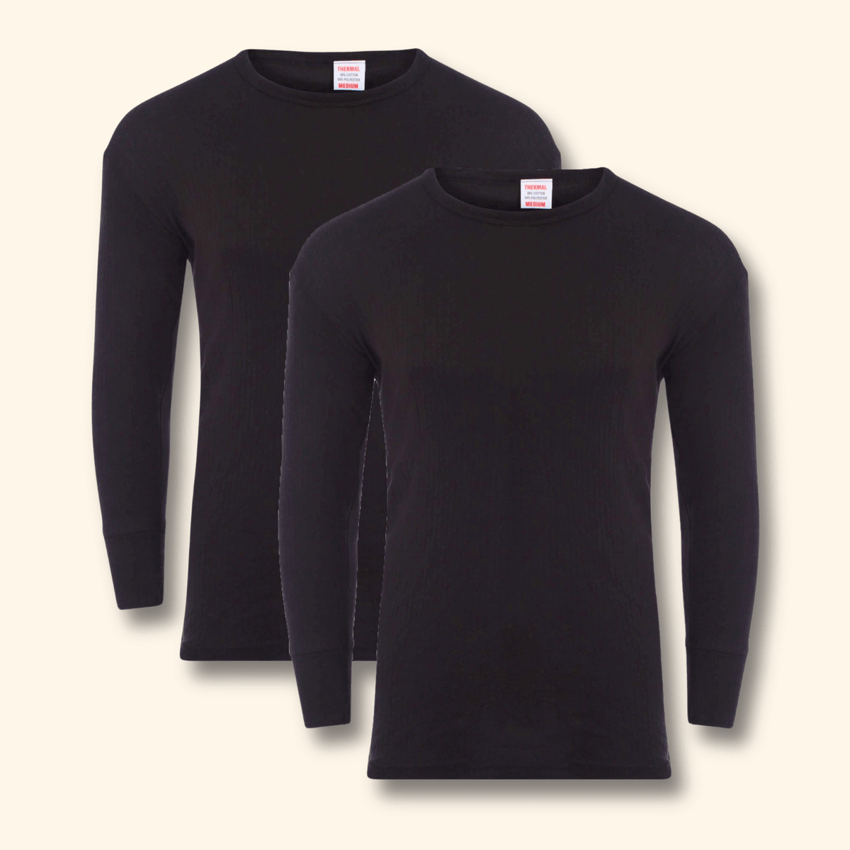 Men's brushed thermal long sleeve tops in BLACK, pack of 2, front view