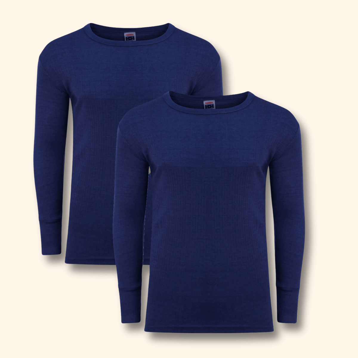 Men's brushed thermal long sleeve tops in NAVY, pack of 2, front view
