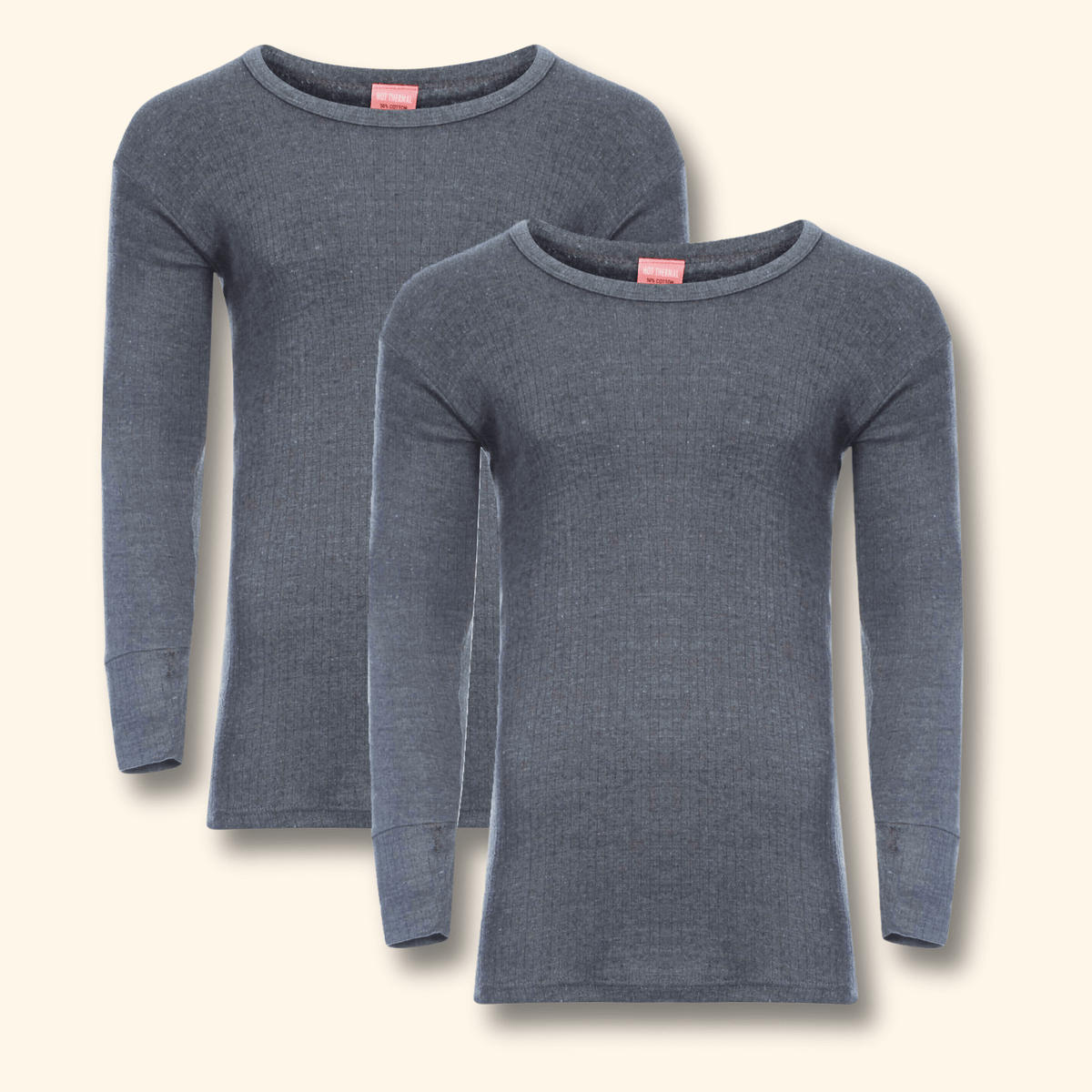 Men's brushed thermal long sleeve tops in CHARCOAL, pack of 2, front view