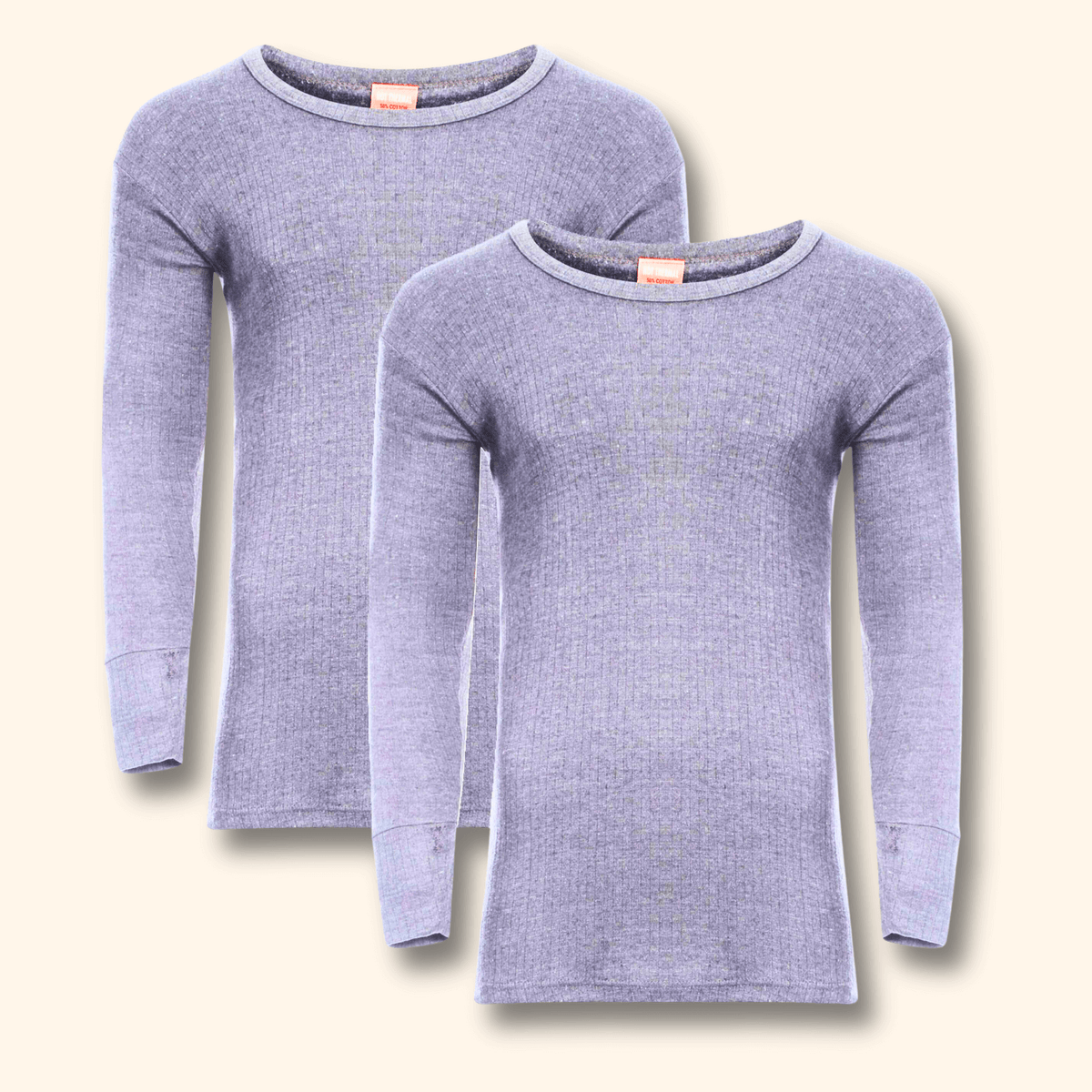 Men's brushed thermal long sleeve tops in GREY, pack of 2, front view
