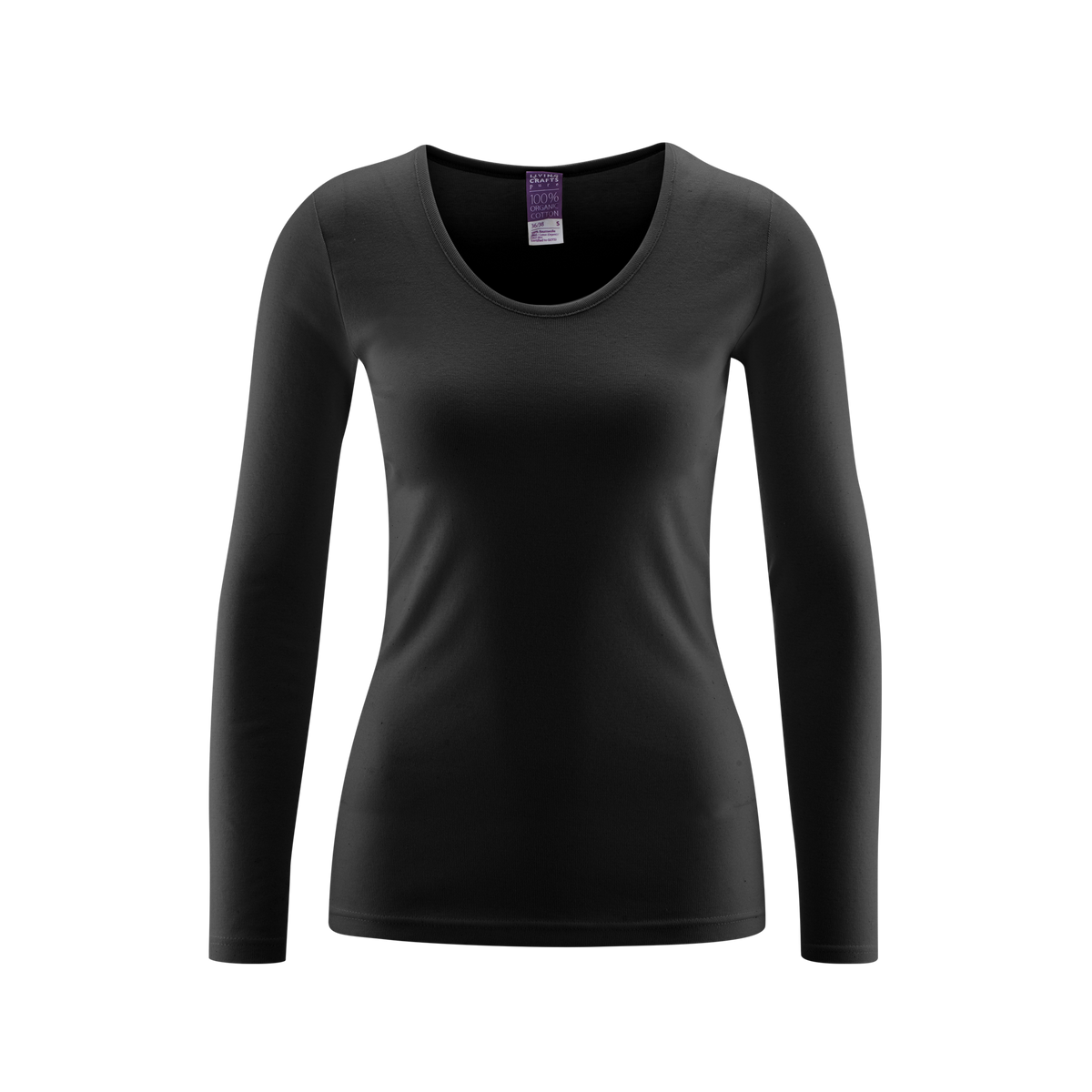 Women's organic cotton thermal long sleeve t-shirt in Black, front view