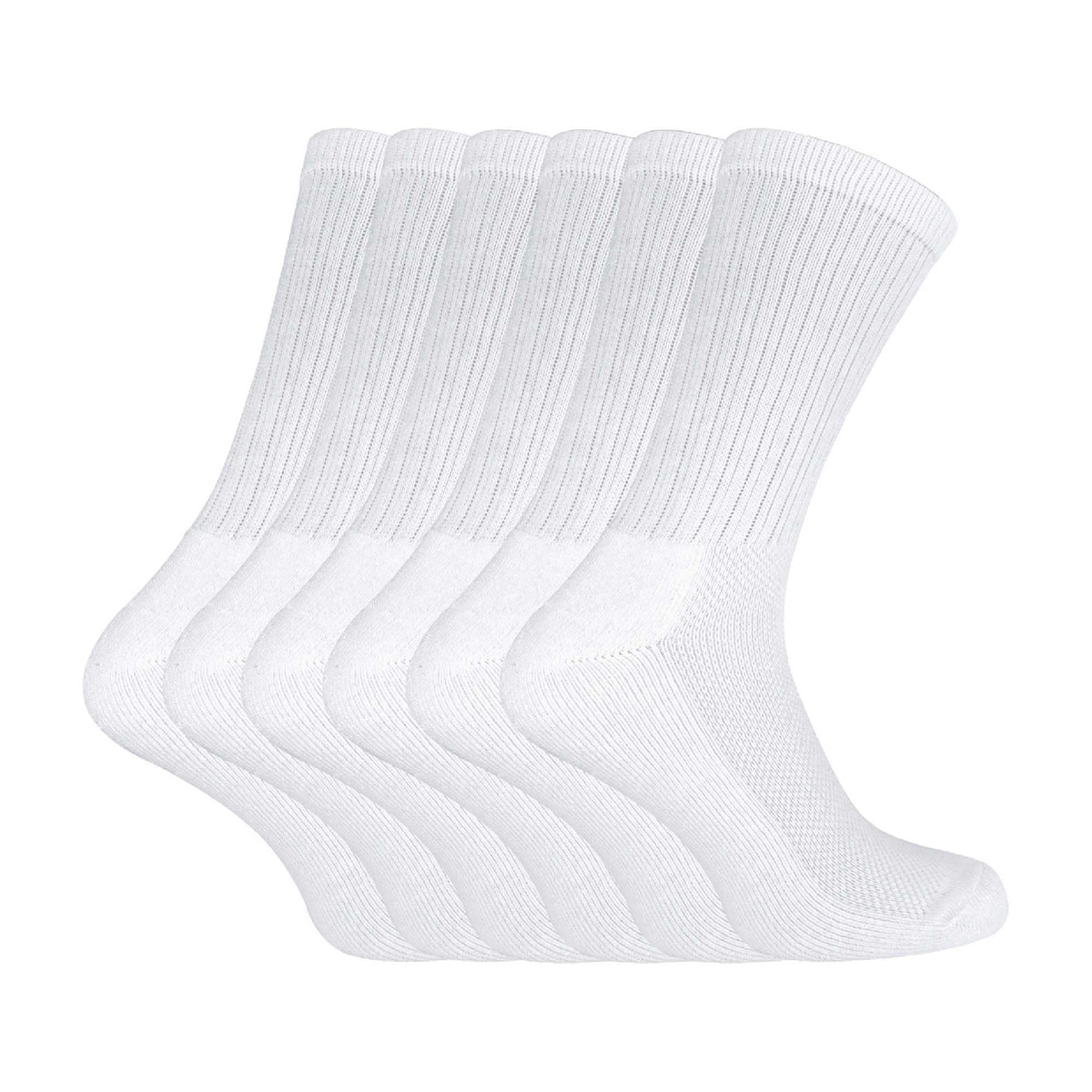Men's bamboo running socks in White, 6-pair pack laid flat