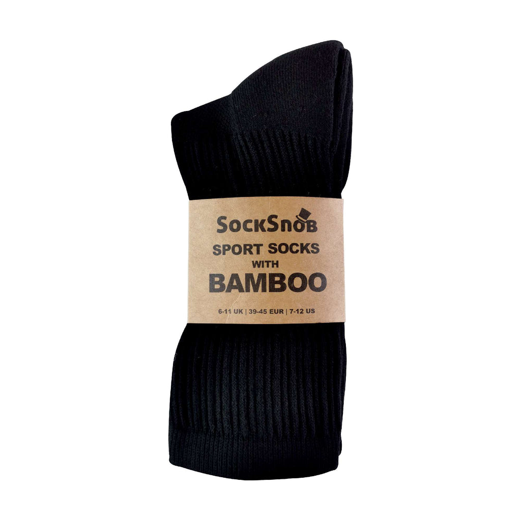 Men's bamboo running socks in Black, 6-pair pack in its packaging