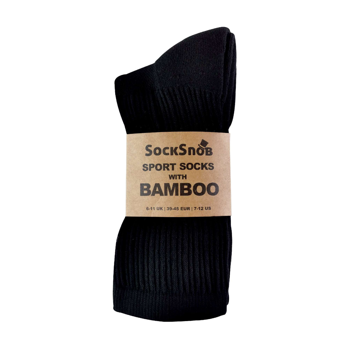 Men's bamboo running socks in Black, 6-pair pack in its packaging