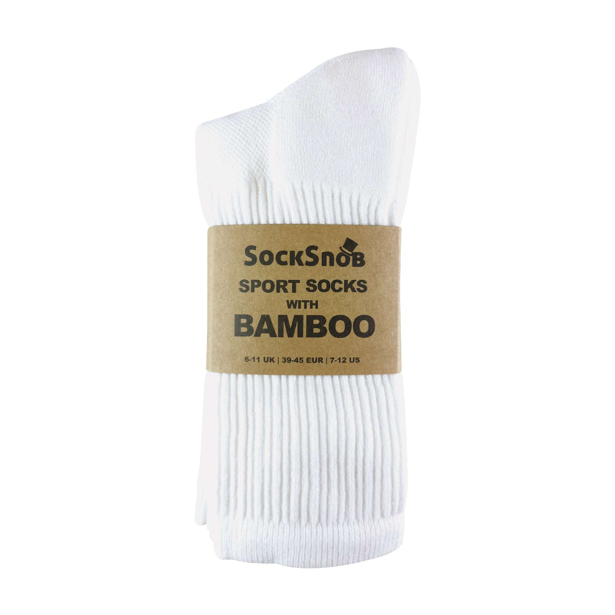 Men's bamboo running socks in White, 6-pair pack in its packaging