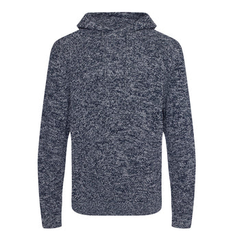 Knitted recycled hoodie in Navy/ Heather Grey, front view