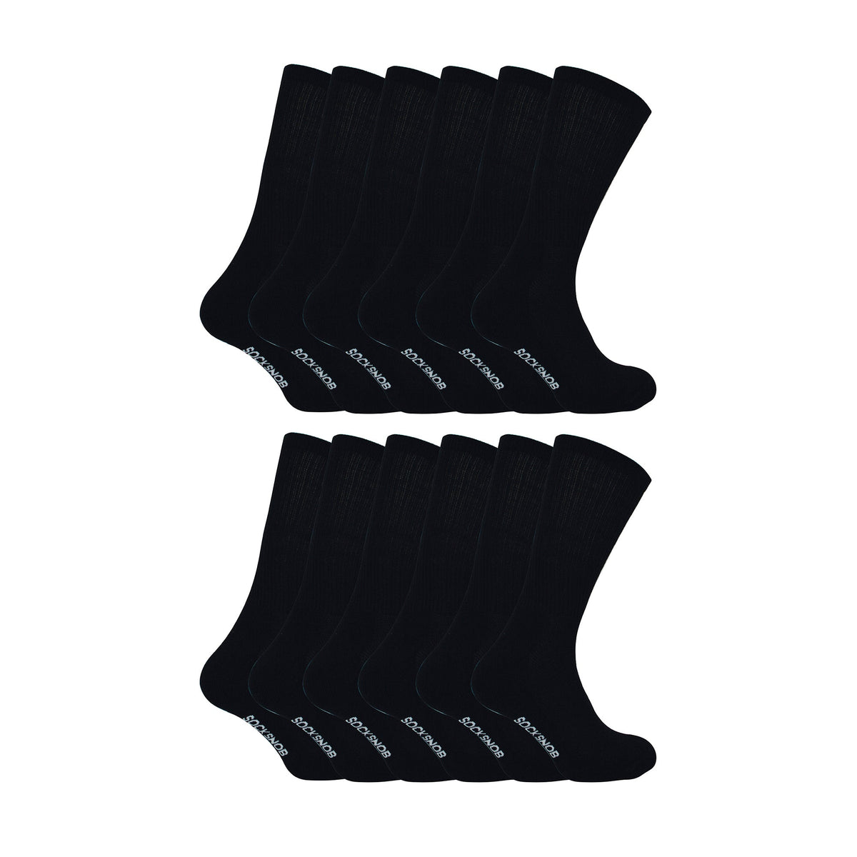 Men's bamboo running socks in Black, 12-pair pack laid flat