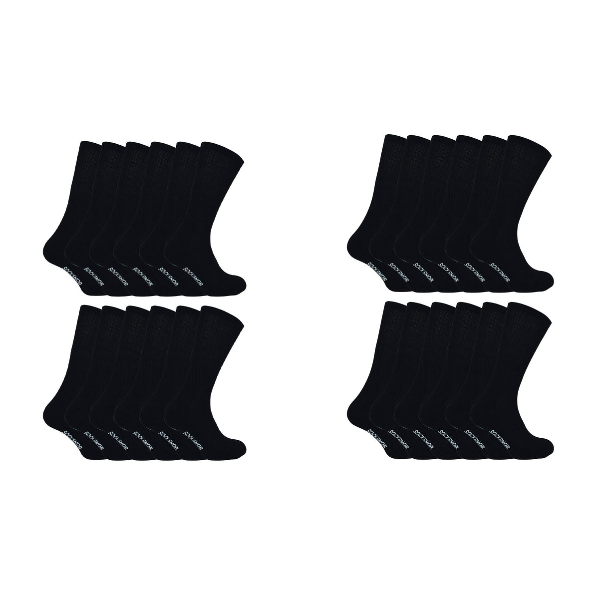 Men's bamboo running socks in Black, 24-pair pack laid flat