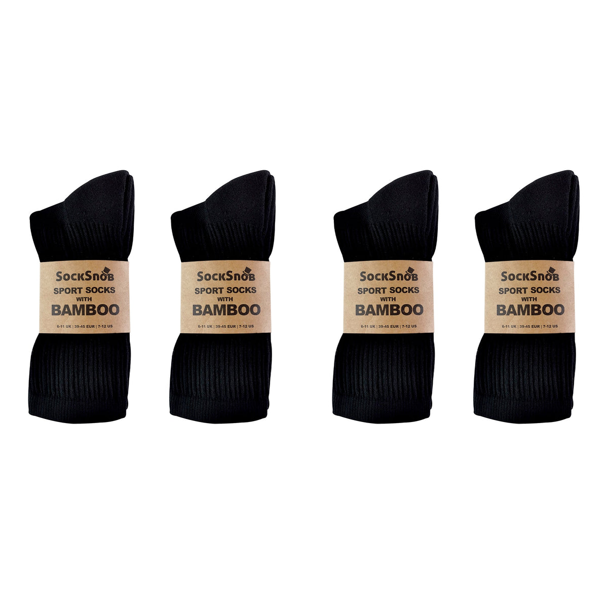 Men's bamboo running socks in Black, 24-pair pack in four bundles