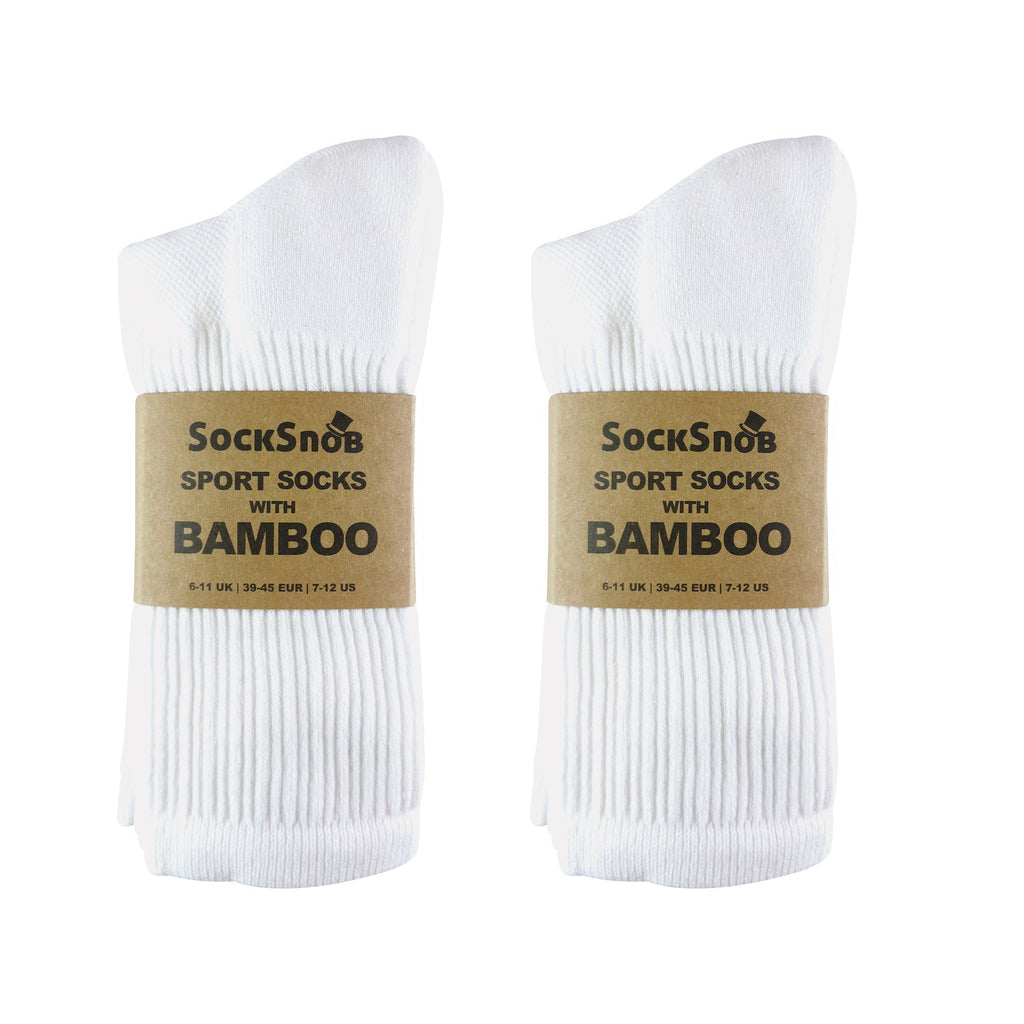 Men's bamboo running socks in White, 12-pair pack in two bundles