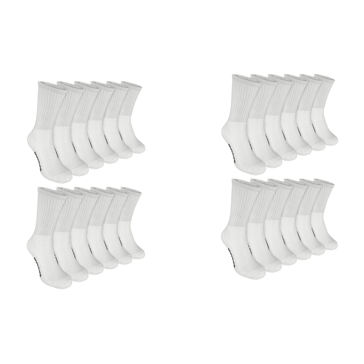 Men's bamboo running socks in White, 24-pair pack laid flat