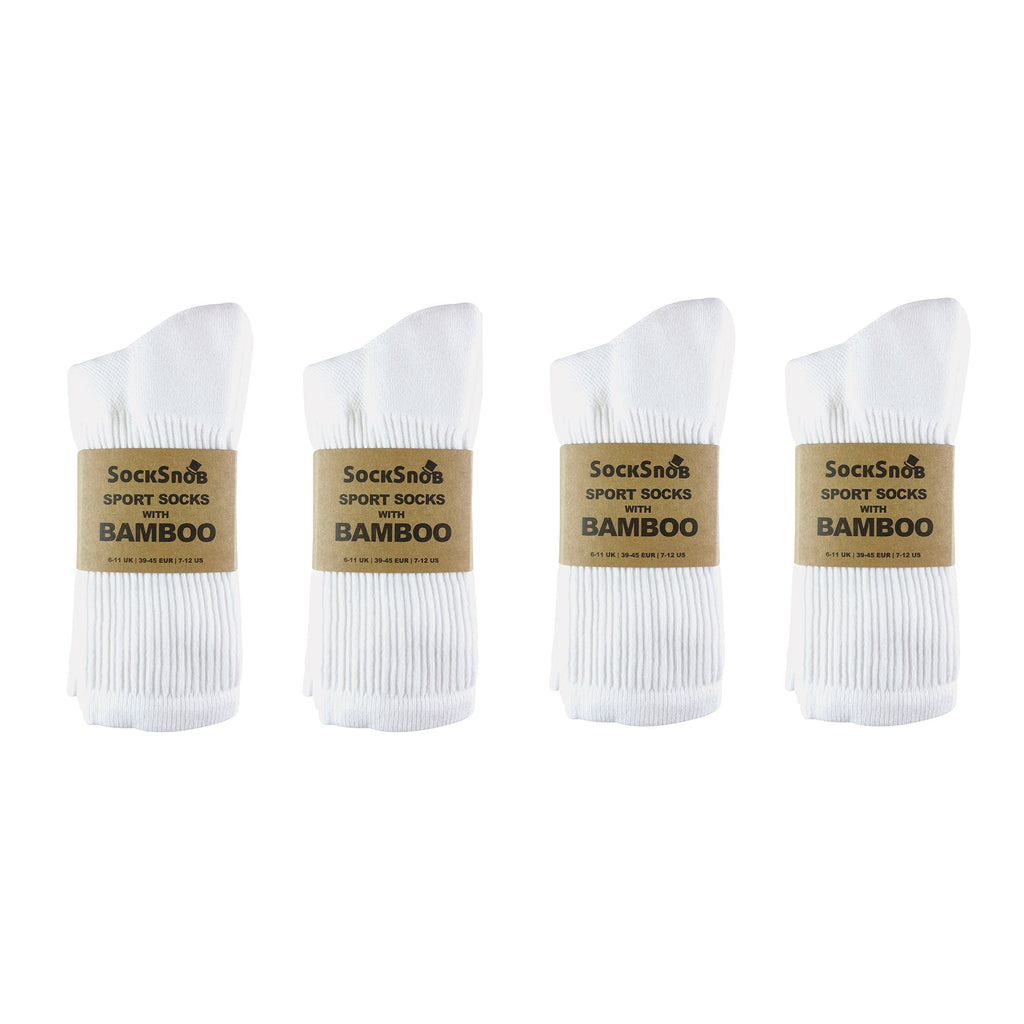 Men's bamboo running socks in White, 24-pair pack in four bundles