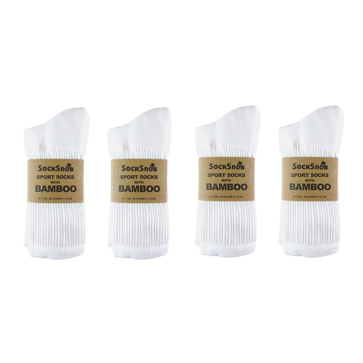 Men's bamboo running socks in White, 24-pair pack in four bundles