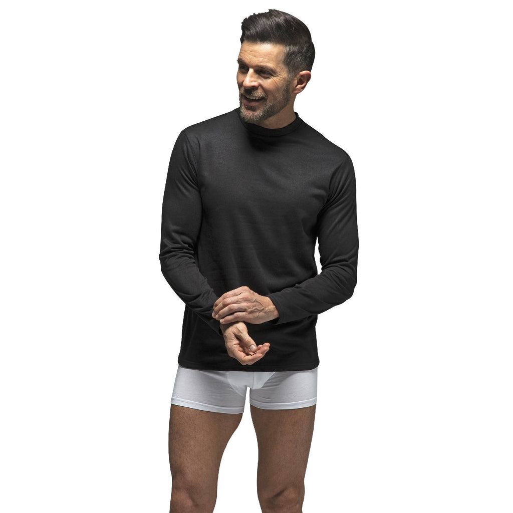 Men's fleece-lined thermal long sleeve top in Black (X-Warm - Lite), worn by a model, front view