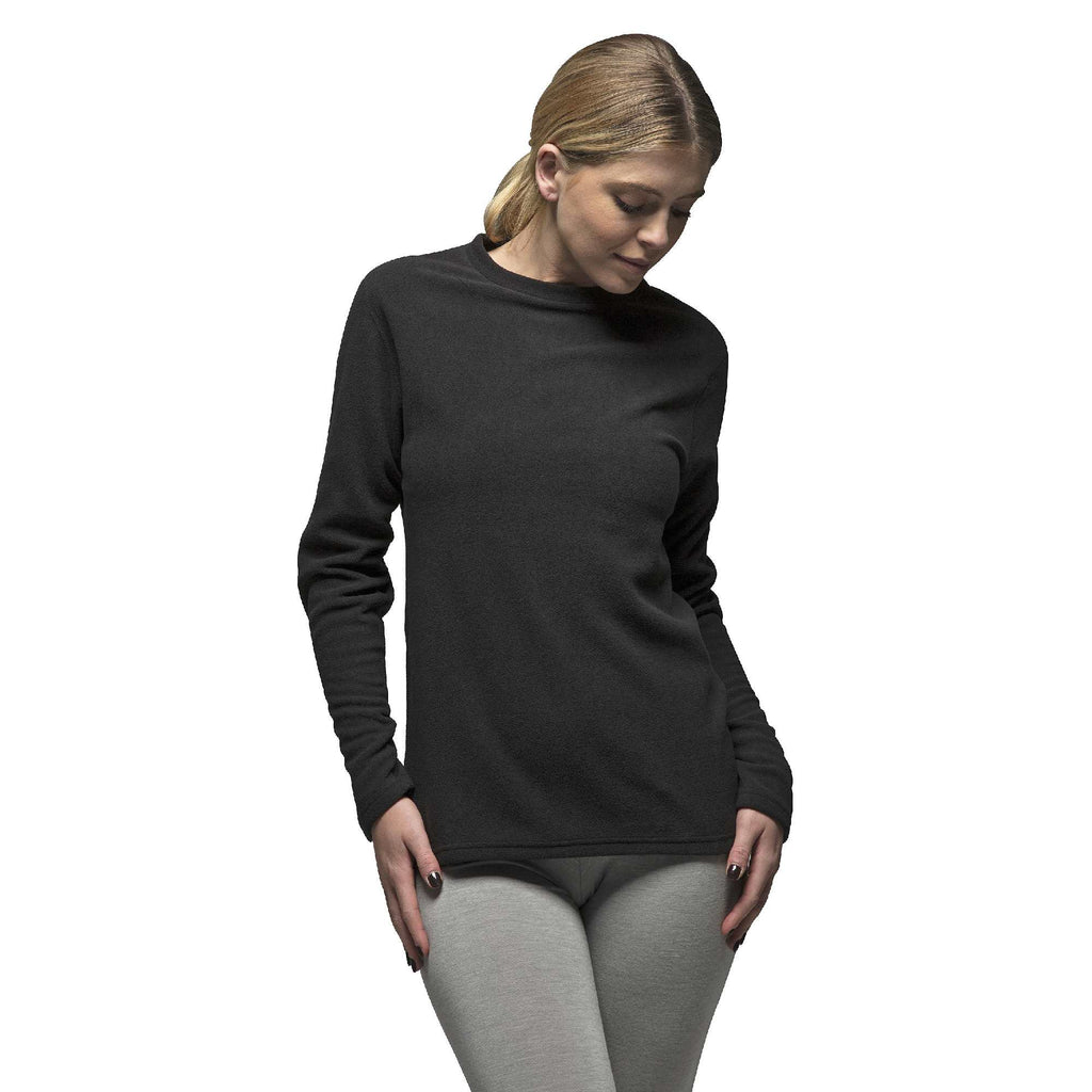 Women's fleece-lined thermal long sleeve top in Black (XX-Warm - Original), worn by a model, front view