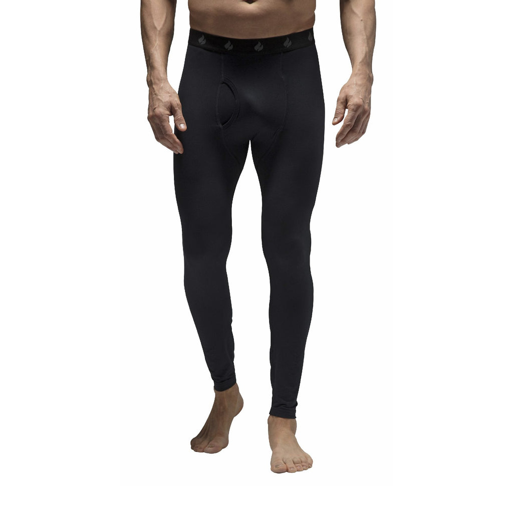 Men's fleece-lined thermal long johns in Black (Warm - Ultra Lite), worn by a model, front view