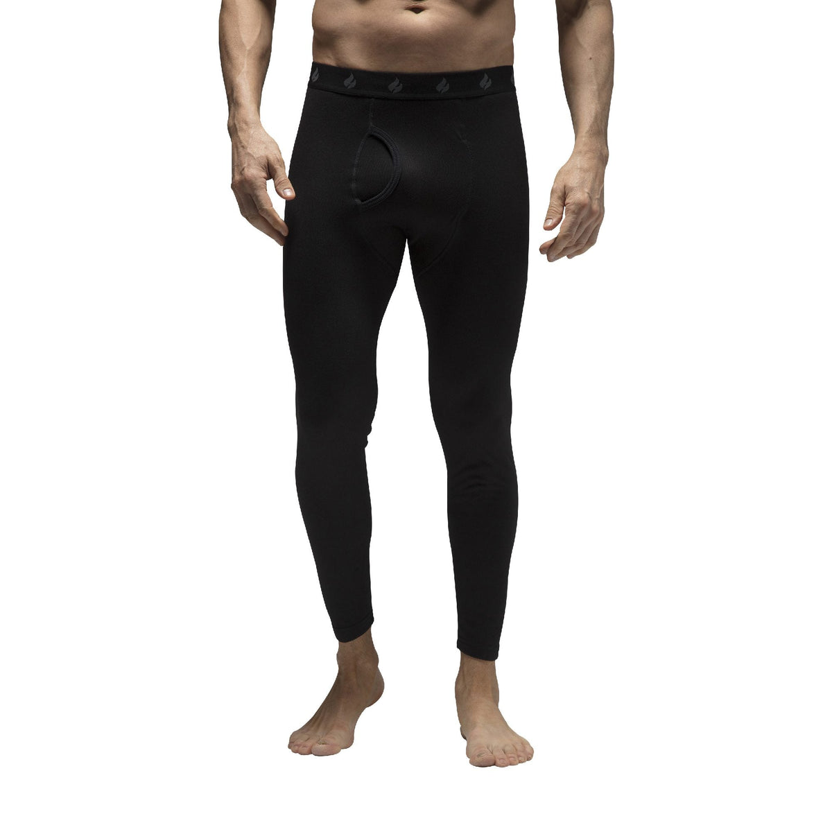 Men's fleece-lined thermal long johns in Black (X-Warm - Lite), worn by a model, front view