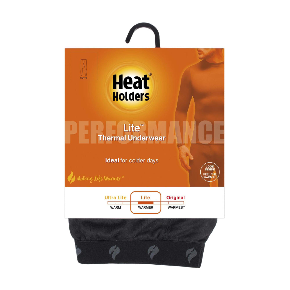 Men's fleece-lined thermal long johns in Black, in Lite thermal underwear packaging