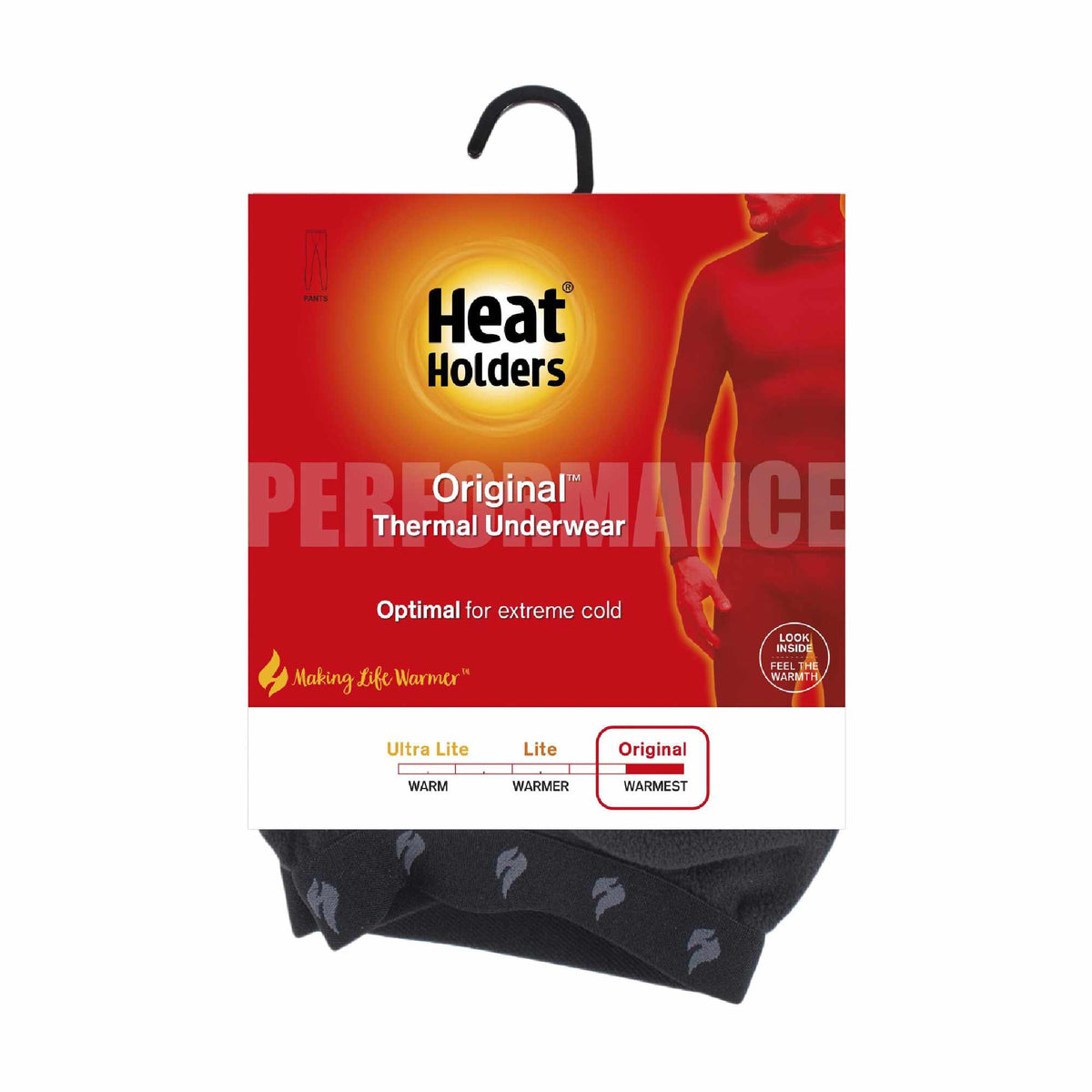 Men's fleece-lined thermal long johns in Black, in Original thermal underwear packaging