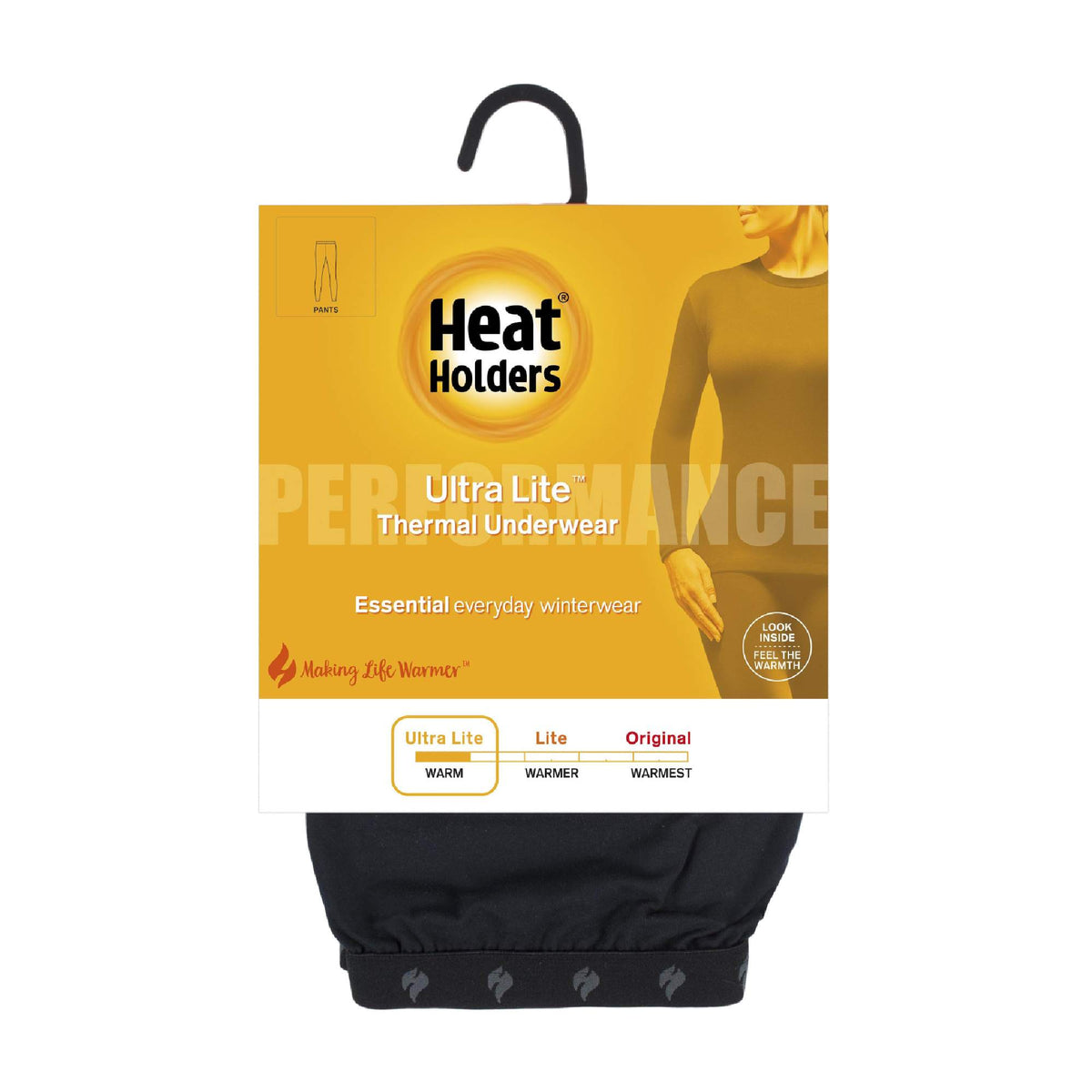 Women's fleece-lined thermal long johns in Black, in Ultra Lite thermal underwear packaging