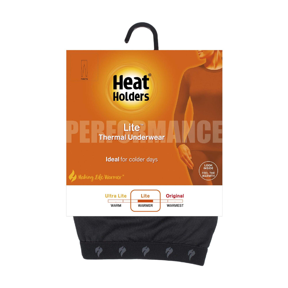 Women's fleece-lined thermal long johns in Black, in Lite thermal underwear packaging