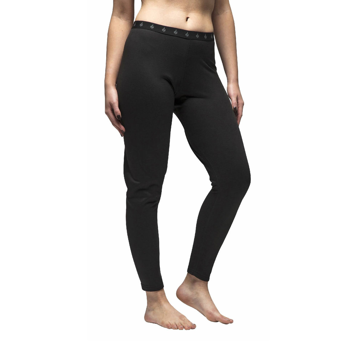 Women's fleece-lined thermal long johns in Black (XX-Warm - Original), worn by a model, front view