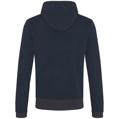 Recycled contrast zip hoodie in Navy/ Charcoal, back view