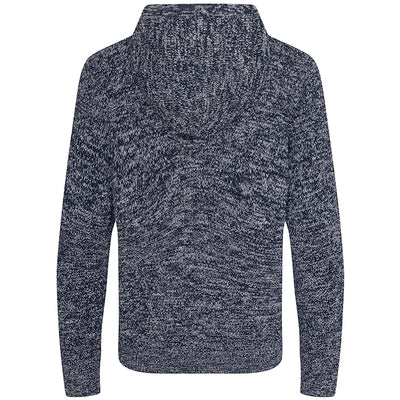 Knitted recycled hoodie in Navy/ Heather Grey, back view