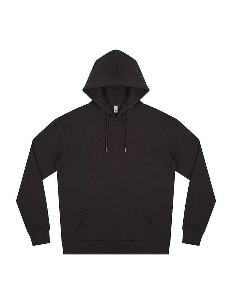 Unisex organic cotton faded hoodie in Faded Black, front view