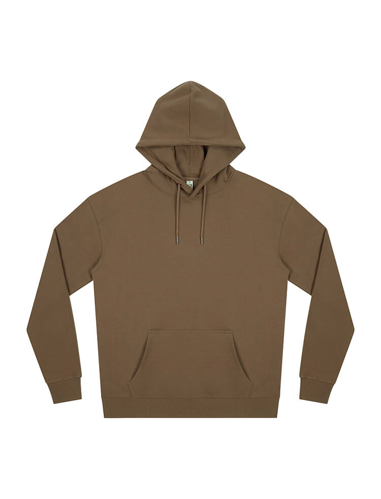 Unisex organic cotton faded hoodie in Faded Brown, front view