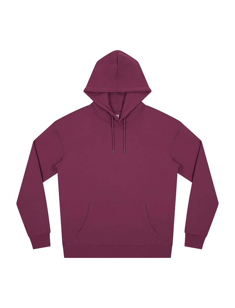 Unisex organic cotton faded hoodie in Faded Burgundy, front view