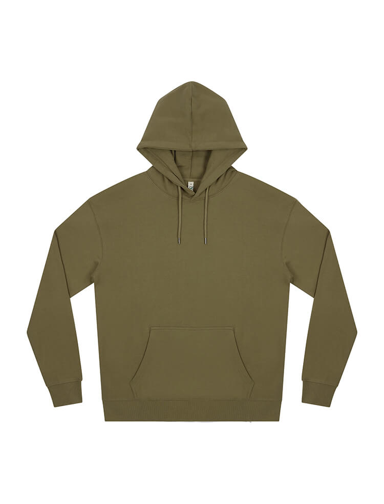 Unisex organic cotton faded hoodie in Faded Khaki, front view
