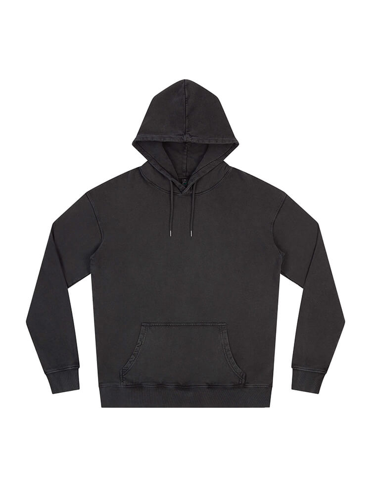 Unisex organic cotton faded hoodie in Stone Washed Black, front view