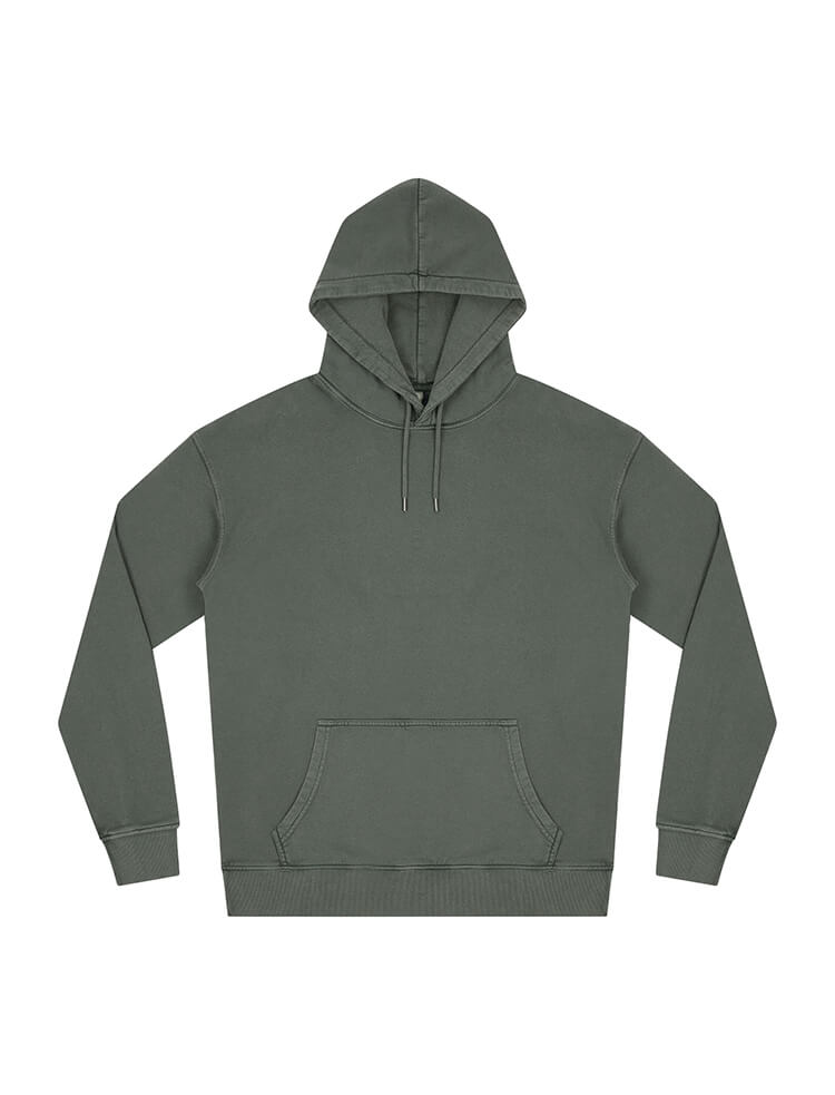 Unisex organic cotton faded hoodie in Stone Washed Green, front view