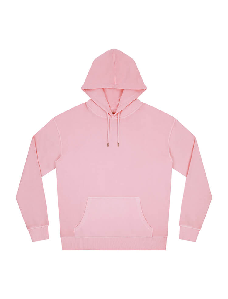 Unisex organic cotton faded hoodie in Stone Washed Pink, front view