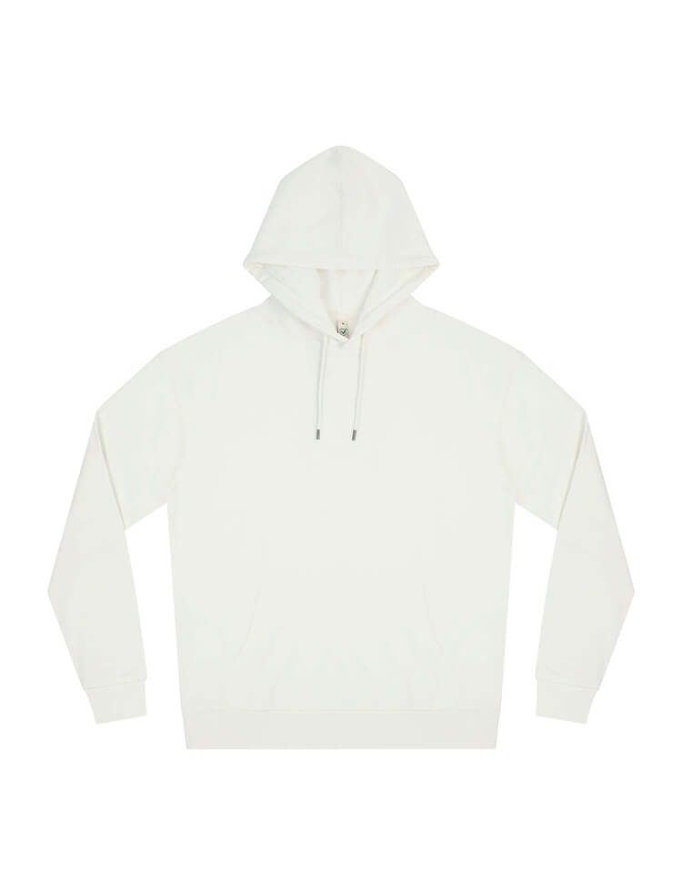 Unisex organic cotton faded hoodie in Stone Washed White, front view