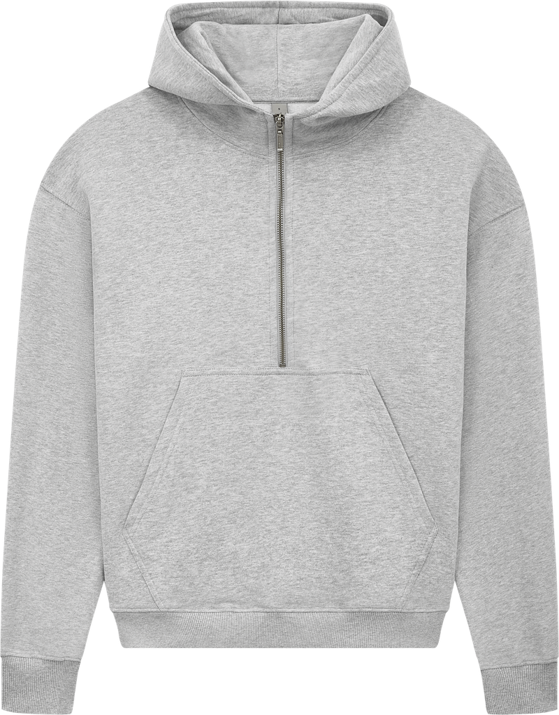 Women's organic half zip hoodie in Sueded Light Heather, front view