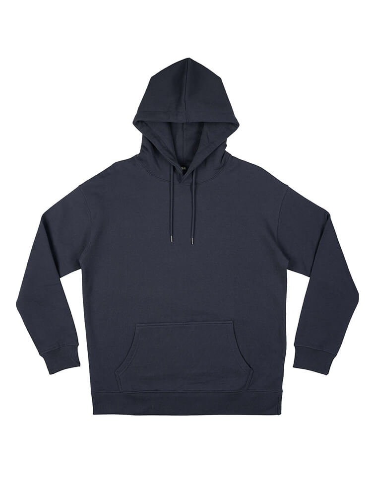 Organic extra heavy dropped shoulder hoodie in Ink Grey, front view