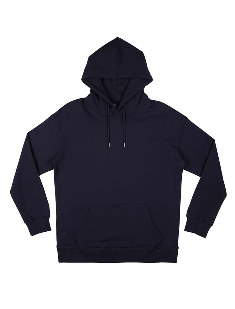 Organic extra heavy dropped shoulder hoodie in Navy, front view
