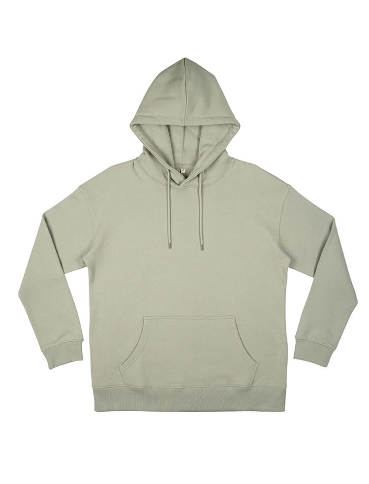 Organic extra heavy dropped shoulder hoodie in Pistachio Green, front view