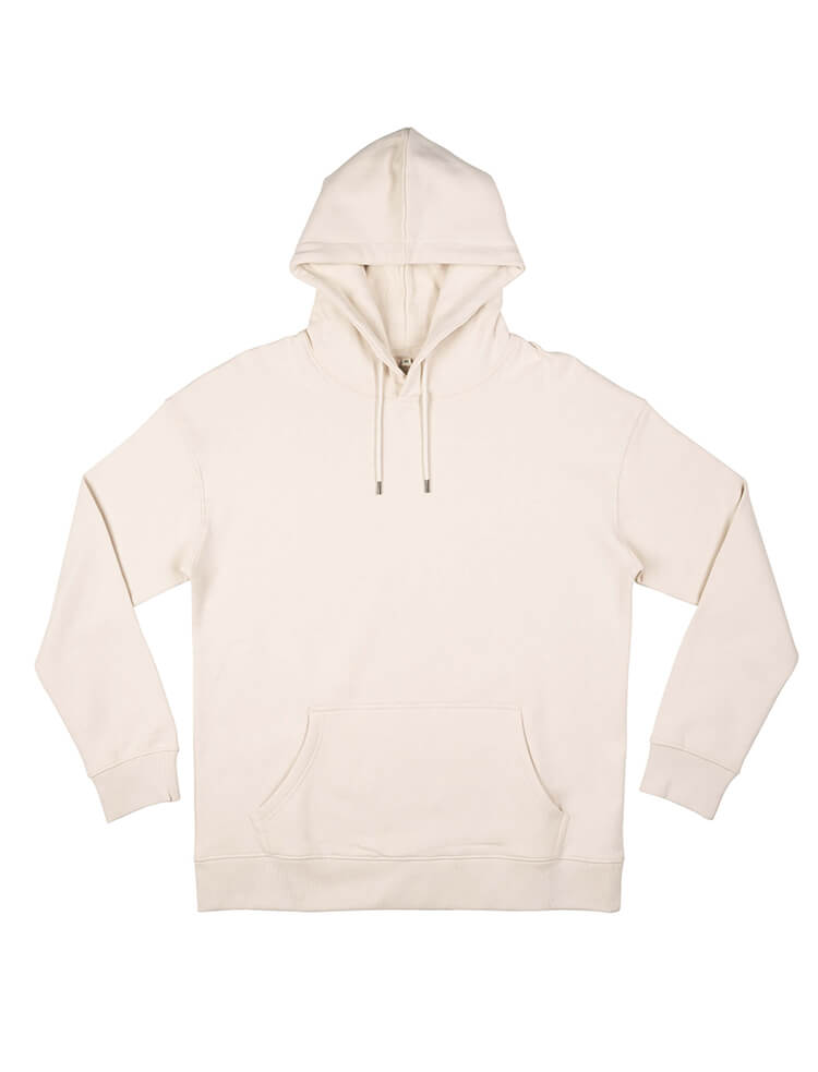 Organic extra heavy dropped shoulder hoodie in Sand, front view