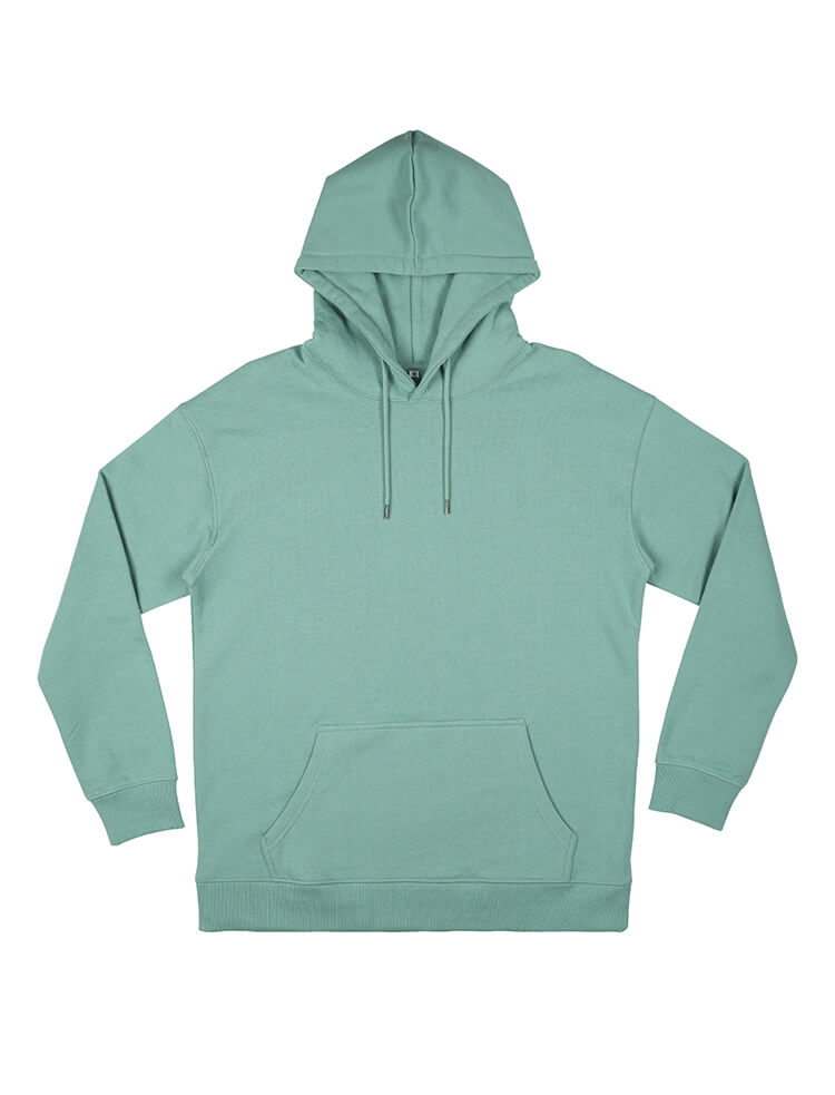 Organic extra heavy dropped shoulder hoodie in Sage Green, front view