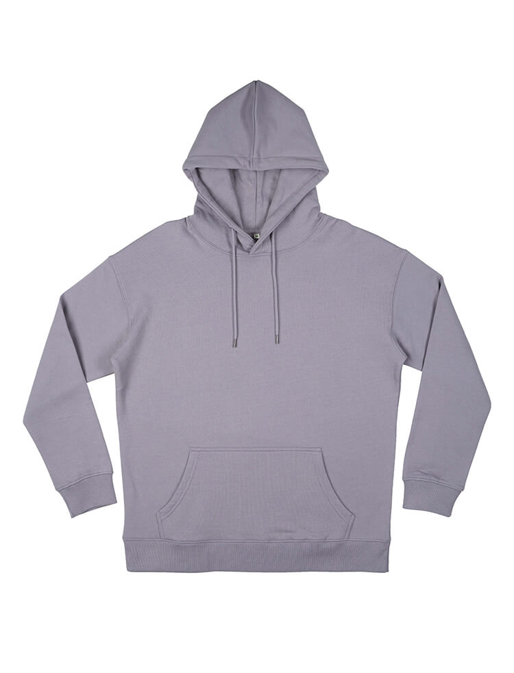 Organic extra heavy dropped shoulder hoodie in Stormy Grey, front view