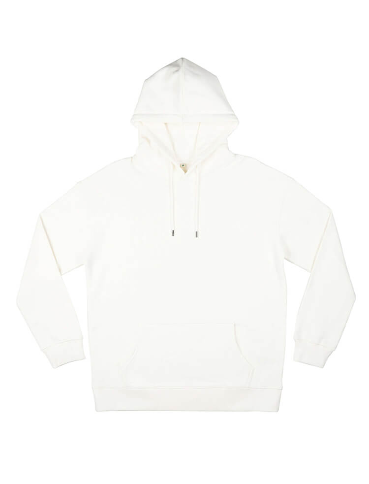 Organic extra heavy dropped shoulder hoodie in White Mist, front view