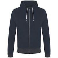 Recycled contrast zip hoodie in Navy/ Charcoal, front view