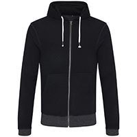Recycled contrast zip hoodie in Black/ Charcoal, front view