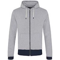 Recycled contrast zip hoodie in Heather Grey/ Navy, front view
