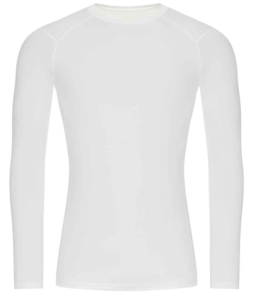 Men's recycled long sleeve base layer in Arctic White, front view