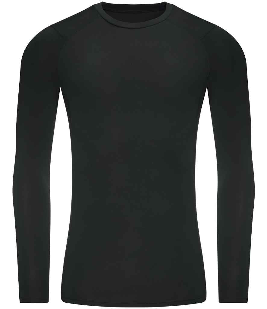 Men's recycled long sleeve base layer in Jet Black, front view